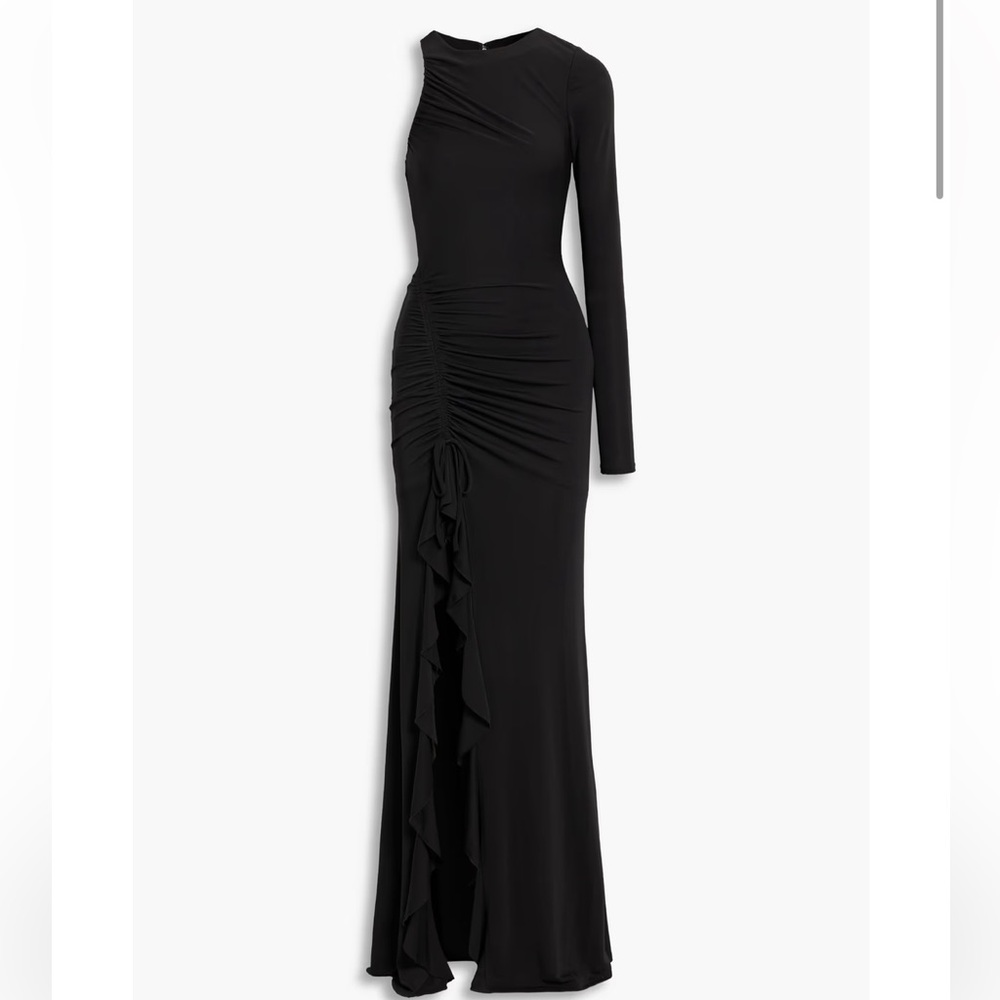 Cinq A sept Korine one sleeve rushed Elegant Black Draped gown/maxi dress Size 6